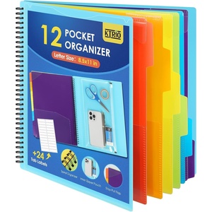image:imageKTRIO 24 Pocket Project Organizer Letter Size Spiral Binder Black  24 Pocket Storage Letter Size Fit WaterResistant Poly Zip Pouch Included Writable Color TabsBlue