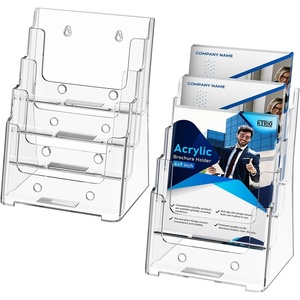 image:imageKTRIO 3 Tier Acrylic Brochure Holder 85 x 11 2 Pack DesktopWall Mount  With Removable Divider for 4 Inch Flyers Clear Literature Display Stand for Magazines Pamphlet Catalogs Booklets Menus6 x 9  2 Pack  4 Tier