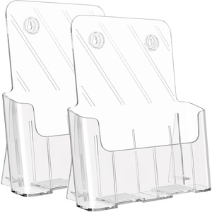 image:imageKTRIO Acrylic Brochure Holder 6 x 9 2 Pack Bifold Flyer Display Stand  DesktopWallMount Clear Plastic Stand Fits 6 Wide Magazines Pamphlets Booklets Journals Menus Business Papers85 x 11
