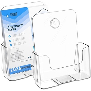image:imageKTRIO Acrylic Brochure Holder 85 x 11 4 Pack Literature Display Stand  DesktopWallMount Clear Plastic Flyers Holder Fits 85 Wide Magazines Pamphlets Documents Booklets Journals Menus6 x 9