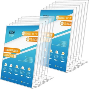 image:imageKTRIO Acrylic Sign Holder 85x11 Inches 12 Pack Clear Display Stand Paper Frame Plastic Menu Flyer Stand Slant Back Document Holder for Stores Restaurants Hotels Office