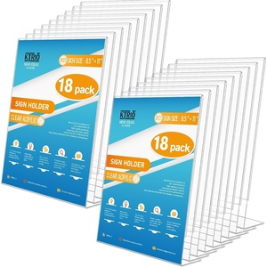 image:imageKTRIO Acrylic Sign Holder 85x11 Inches 18 Pack Clear Display Stand Paper Frame Plastic Menu Flyer Stand Slant Back Document Holder for Stores Restaurants Hotels Office