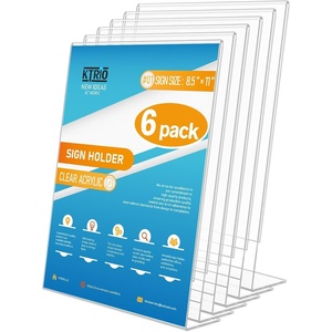 image:imageKTRIO Acrylic Sign Holder 85x11 Inches 6 Pack Plastic Paper Display Stand Clear Picture Frame Acrylic Sign Slant Back Flyer Stand Document Holder for Stores Restaurants Hotels Office