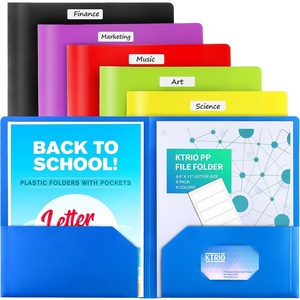 image:imageKTRIO Plastic Folders with Pockets 6 Pack Heavy Duty 2 Pocket Folders with Business Card Slot and Labels for School Office Home